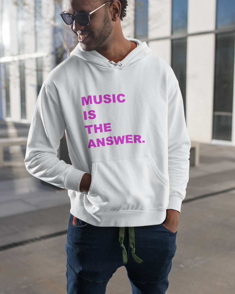 WITTY TUNES "MUSIC IS THE ANSWER" HOODIE (WHITE)